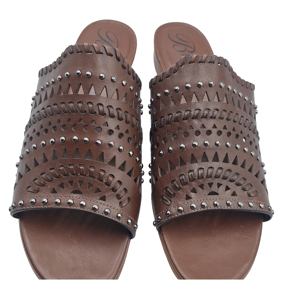 Brighton Ferrara NEO Caramel Laser Cut Studded Leather Sandals - 9 - Picture 4 of 13
